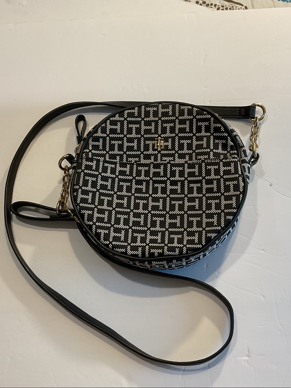 Tommy Hilfiger Black & White Round Logo Crossbody Bag